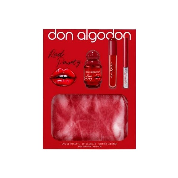 Don algodon set Red party EDT 30ml + lip gloss + glitter eyeliner + neceser
